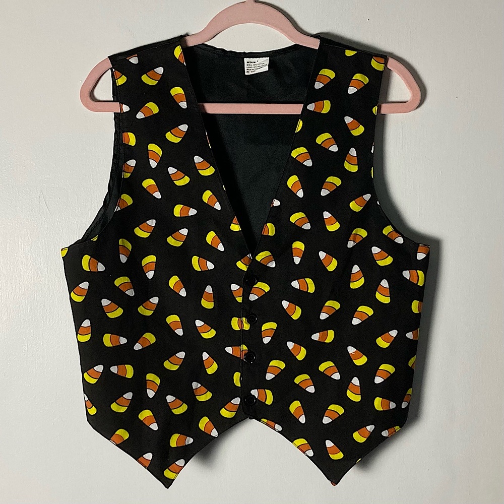 💫 Vintage Candy Corn Pattern Cotton Button Down Vest Size Medium